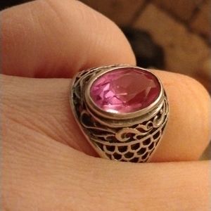 Rare Soviet VTG old Russian Sterling SILVER 875 Ring Artificial stone Rubin ruby